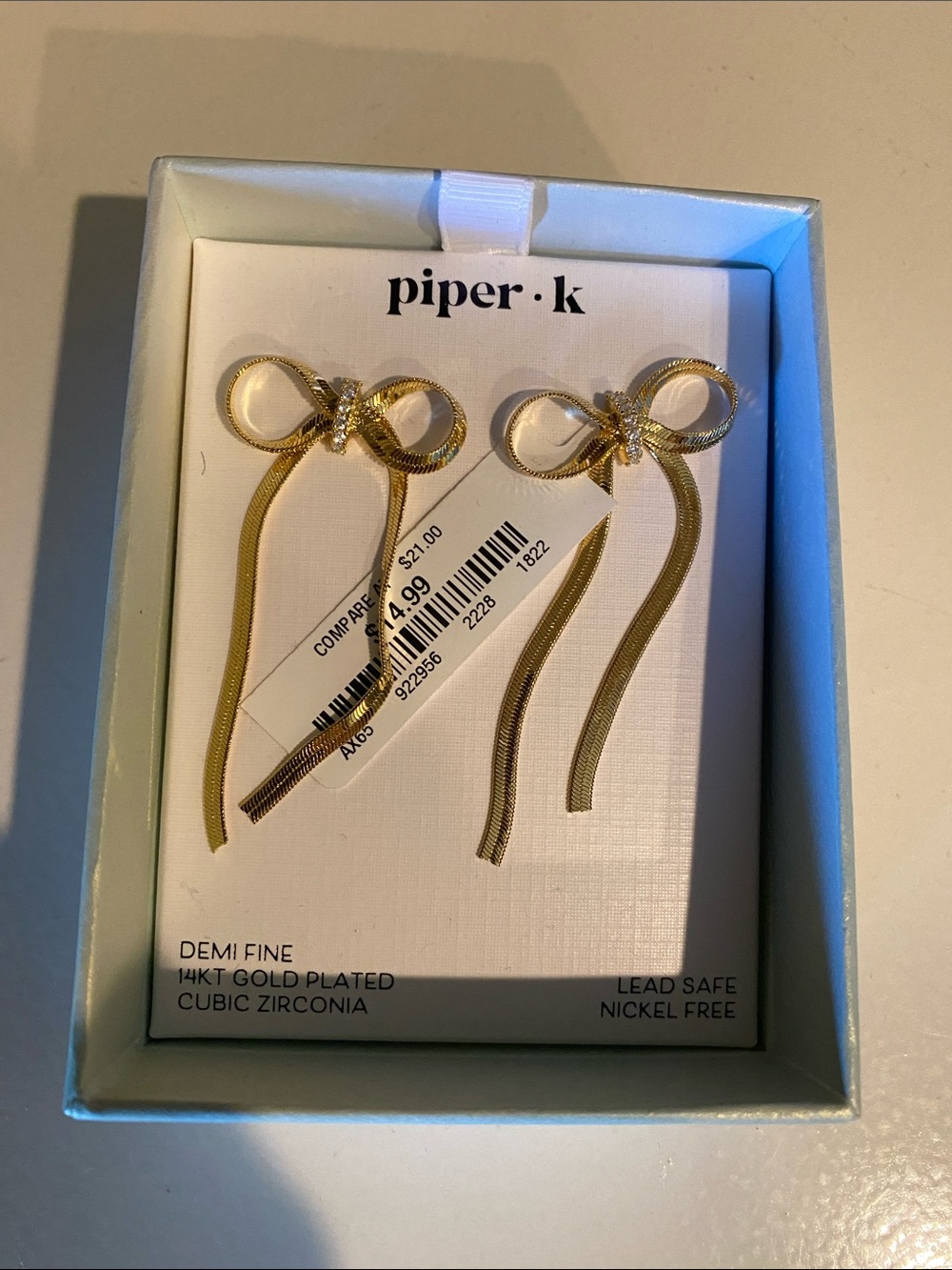 Piper Gold Bow Drop Earrings